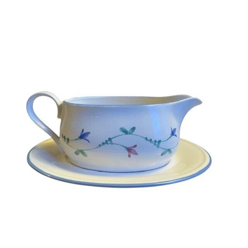 Savoir Vivre Portofino Blue Gravy Boat with Plate Vintage 3.5" JAPAN handpainted